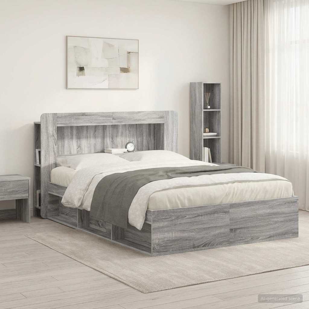 Headboard Cabinet with Storage Grey Sonoma Engineered Wood