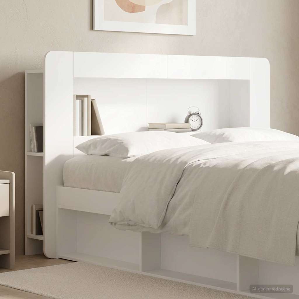 Headboard Cabinet with Storage White Engineered Wood