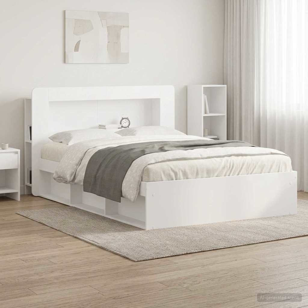 Headboard Cabinet with Storage White Engineered Wood