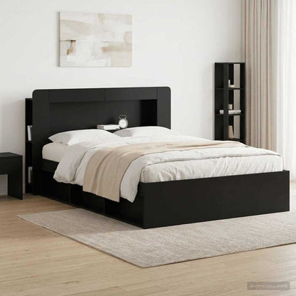 Headboard Cabinet with Storage Black Engineered Wood