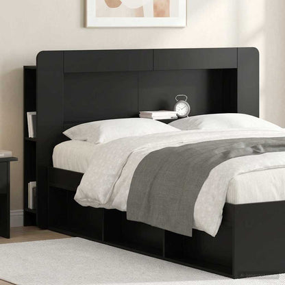Headboard Cabinet with Storage Black Engineered Wood
