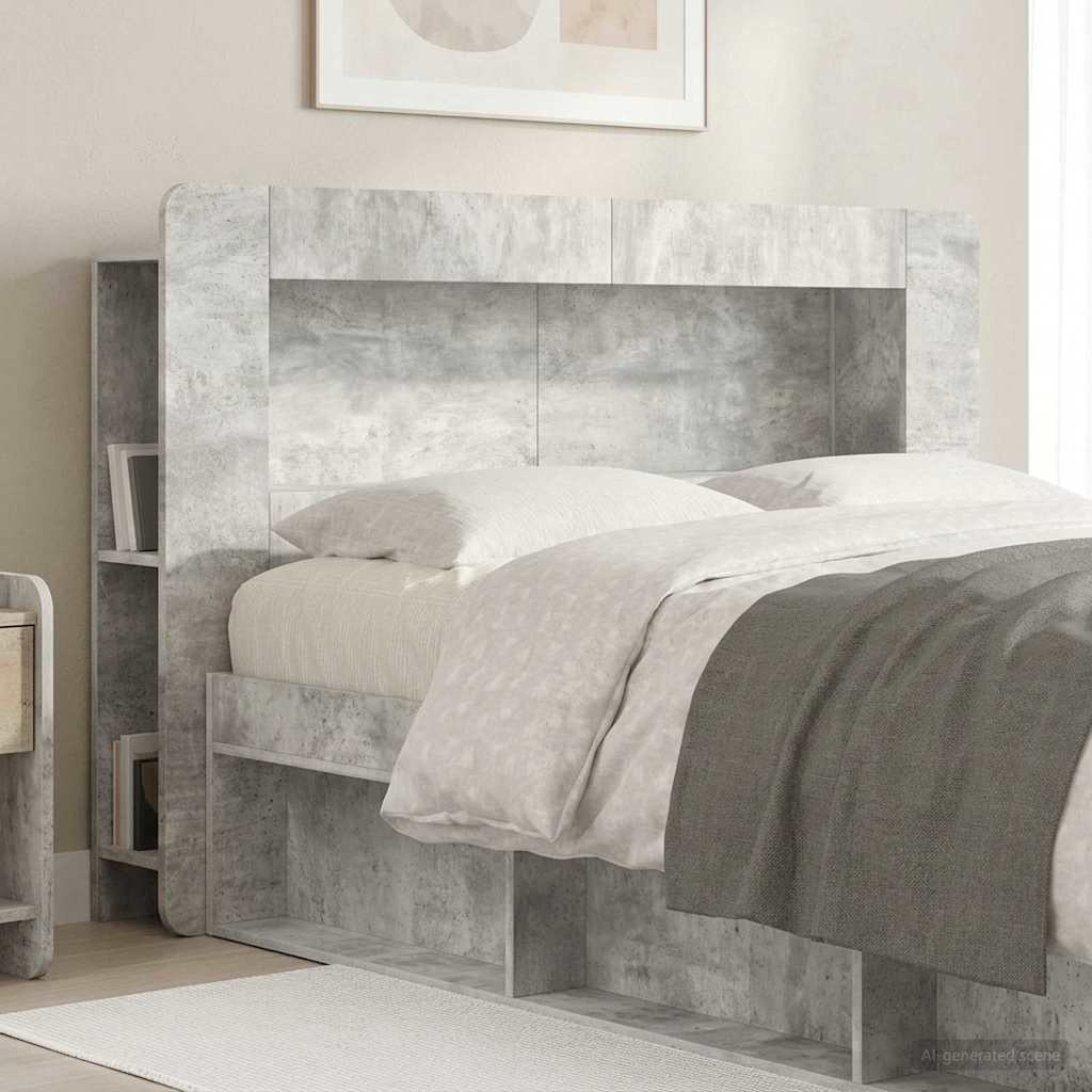 Headboard Cabinet with Storage Concrete Grey Engineered Wood