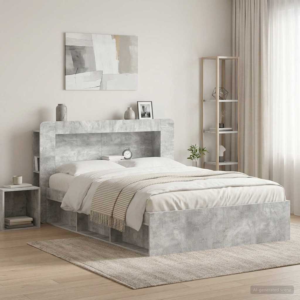 Headboard Cabinet with Storage Concrete Grey Engineered Wood