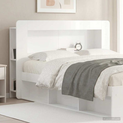 Headboard Cabinet with Storage High Gloss White Engineered Wood