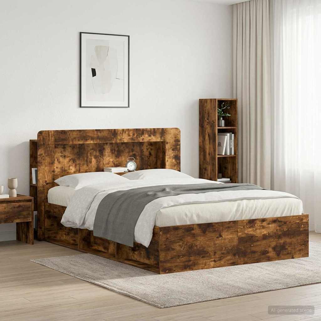 Headboard Cabinet with Storage Smoked Oak Engineered Wood