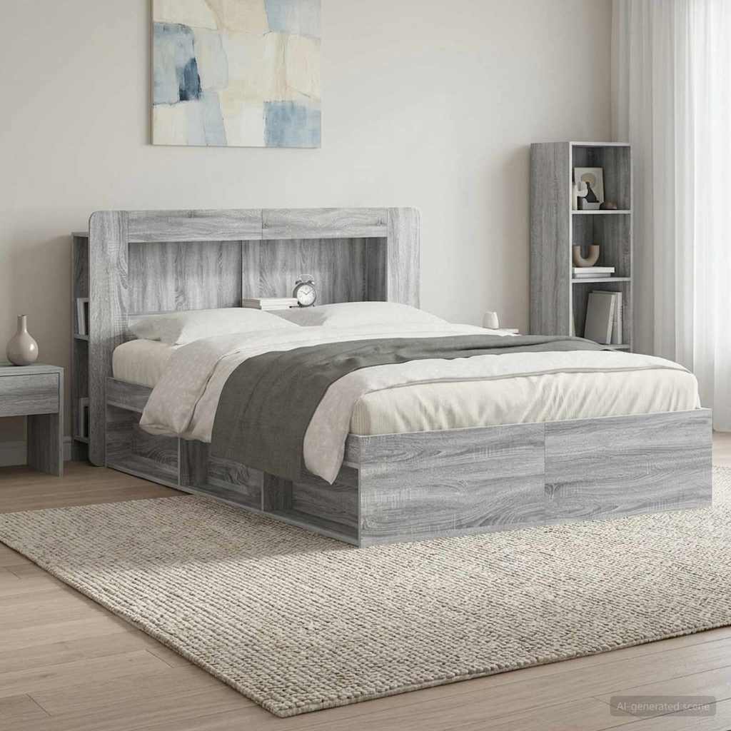 Headboard Cabinet with Storage Grey Sonoma Engineered Wood