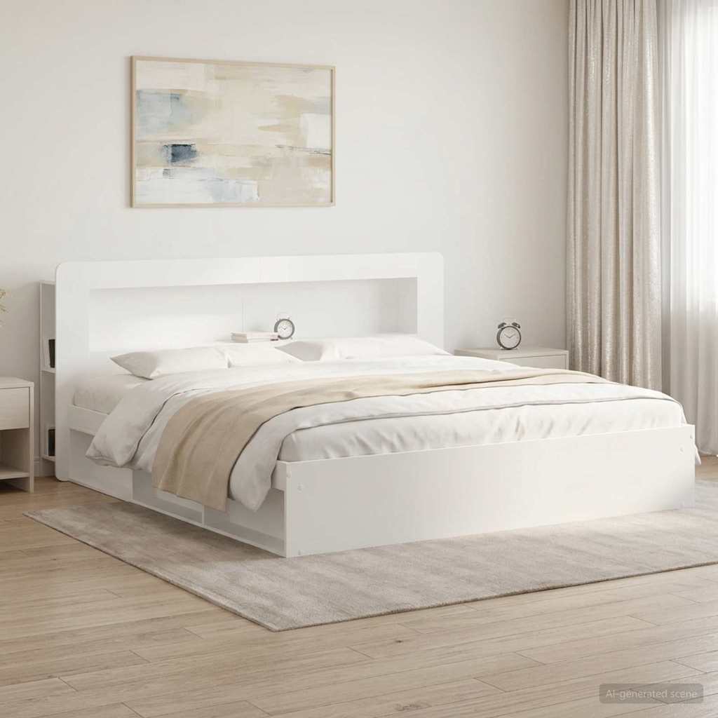 Headboard Cabinet with Storage White Engineered Wood