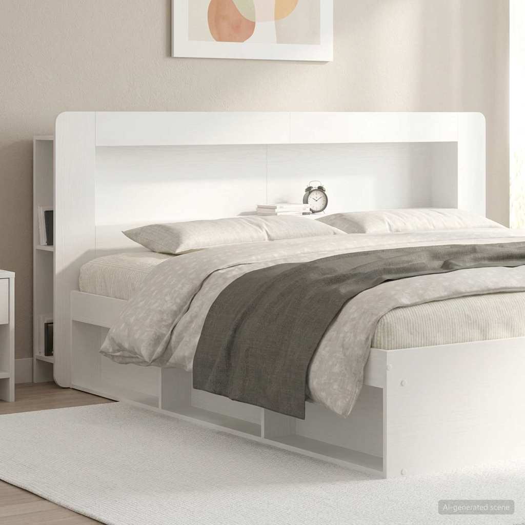 Headboard Cabinet with Storage White Engineered Wood