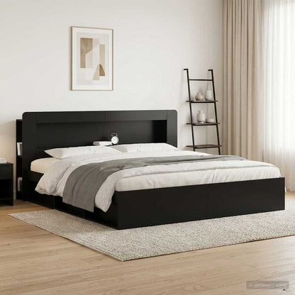 Headboard Cabinet with Storage Black Engineered Wood