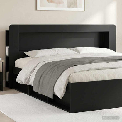 Headboard Cabinet with Storage Black Engineered Wood