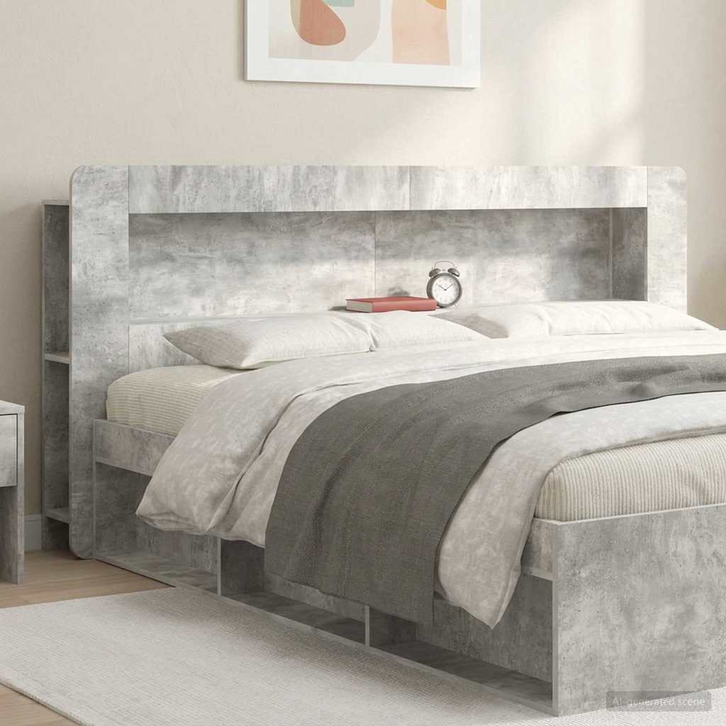 Headboard Cabinet with Storage Concrete Grey Engineered Wood