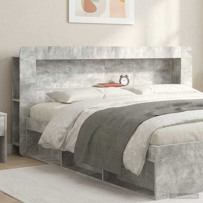 Headboard Cabinet with Storage Concrete Grey Engineered Wood