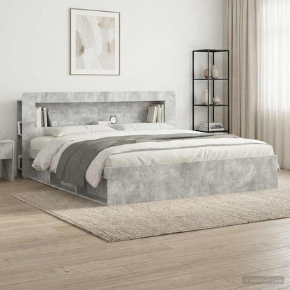 Headboard Cabinet with Storage Concrete Grey Engineered Wood