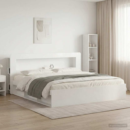 Headboard Cabinet with Storage High Gloss White Engineered Wood