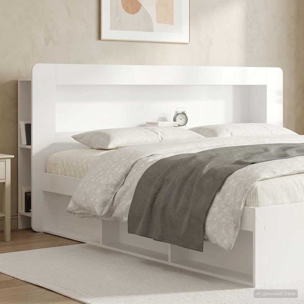 Headboard Cabinet with Storage High Gloss White Engineered Wood