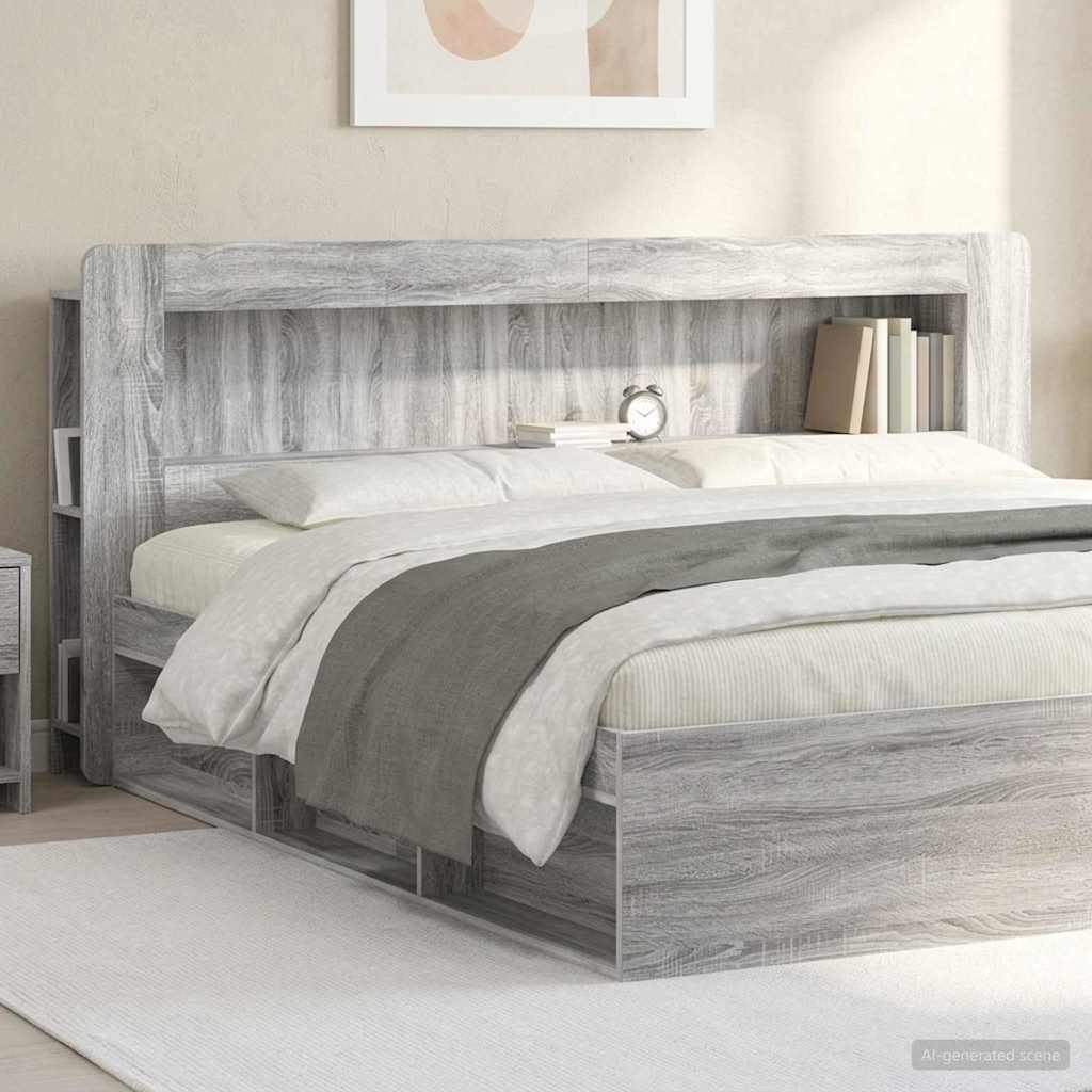Headboard Cabinet with Storage Grey Sonoma Engineered Wood