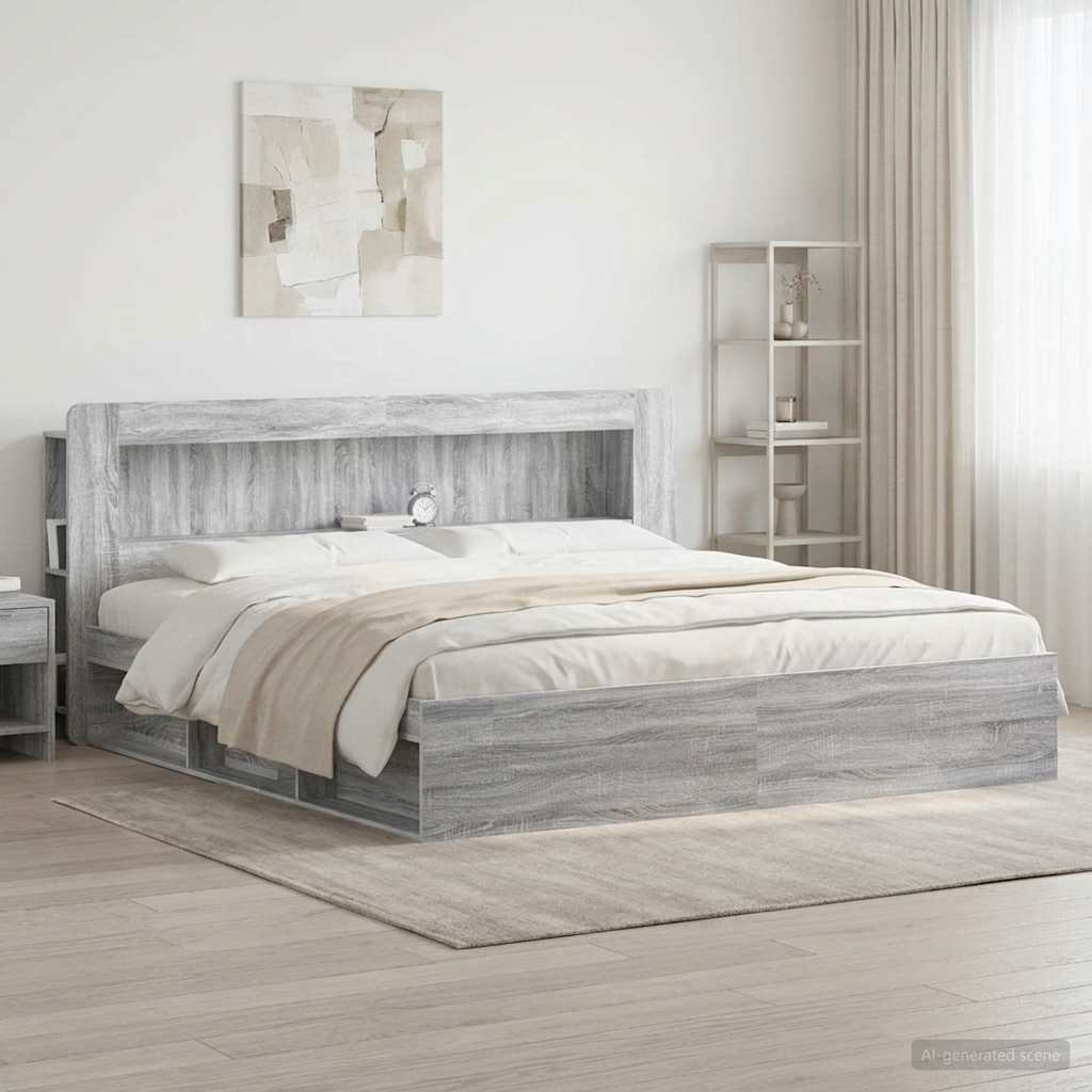 Headboard Cabinet with Storage Grey Sonoma Engineered Wood