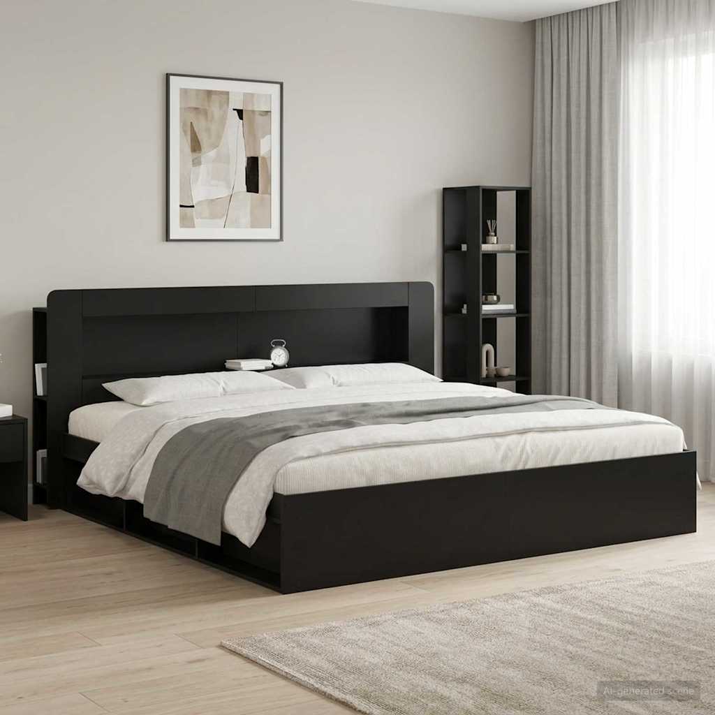 Headboard Cabinet with Storage Black Engineered Wood