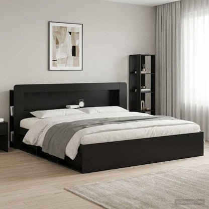 Headboard Cabinet with Storage Black Engineered Wood