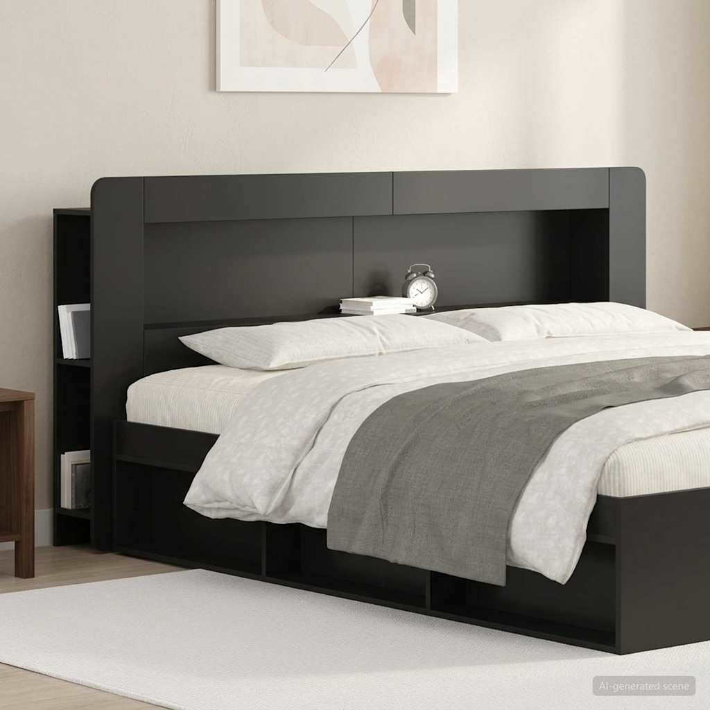 Headboard Cabinet with Storage Black Engineered Wood
