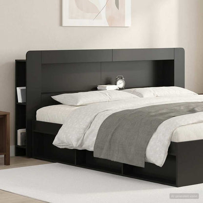 Headboard Cabinet with Storage Black Engineered Wood