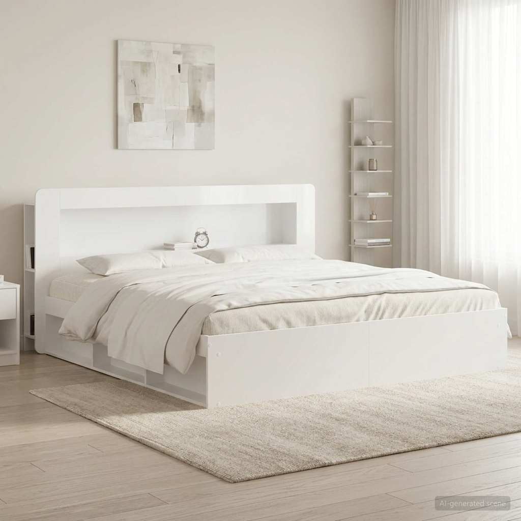Headboard Cabinet with Storage High Gloss White Engineered Wood