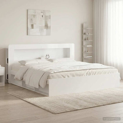 Headboard Cabinet with Storage High Gloss White Engineered Wood