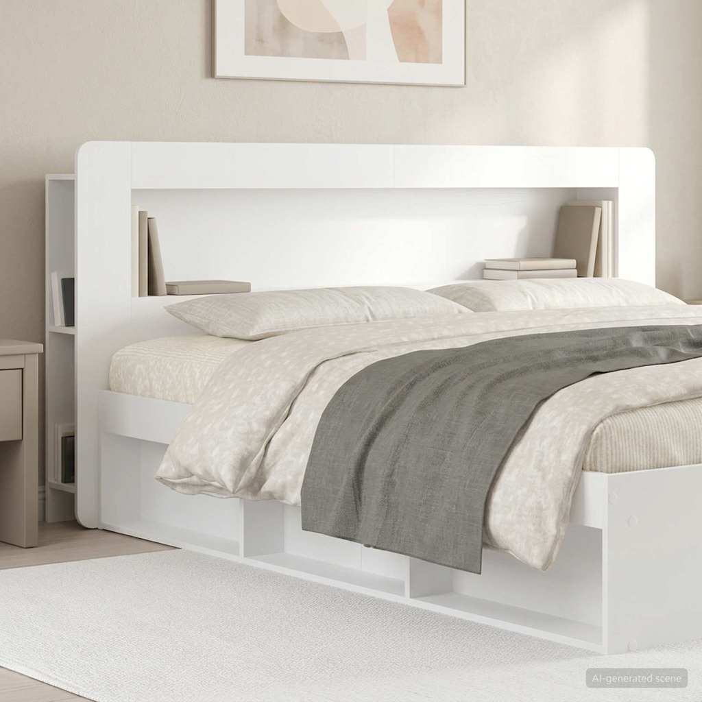 Headboard Cabinet with Storage High Gloss White Engineered Wood