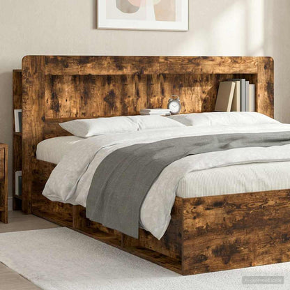 Headboard Cabinet with Storage Smoked Oak 215 x 18.5 x 100 cm