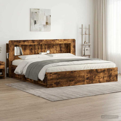 Headboard Cabinet with Storage Smoked Oak 215 x 18.5 x 100 cm