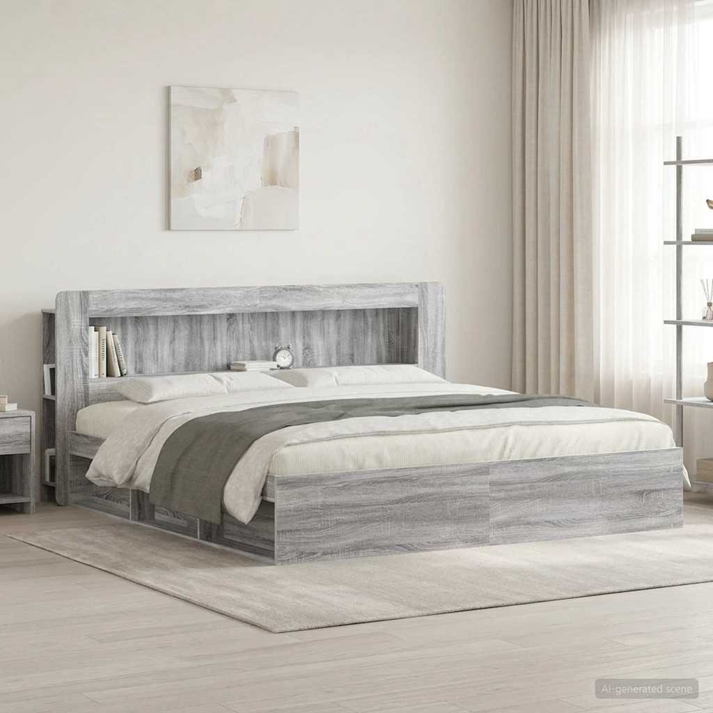 Headboard Cabinet with Storage Grey Sonoma Engineered Wood