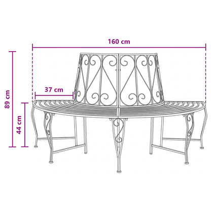 Tree Bench 4-Seater 160 x 80 x 89 cm Steel Black Half-round