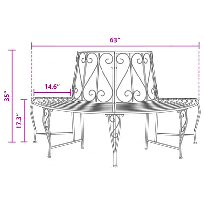 Tree Bench 4-Seater 160 x 80 x 89 cm Steel Black Half-round