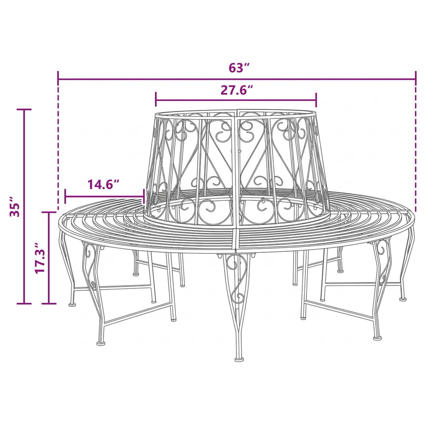 Tree Bench 8-Seater Ø 160 x 89 cm Steel Antique White Round