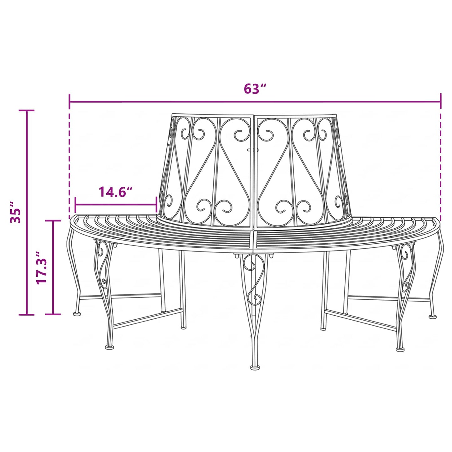 Tree Bench 4-Seater 160 x 80 x 89 cm Steel Antique White