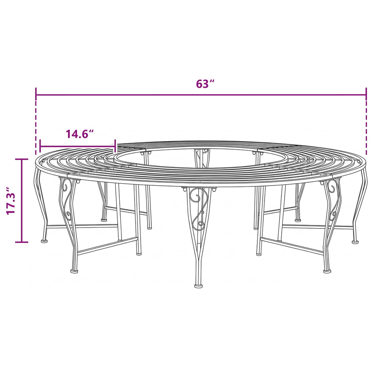 Tree Bench 8-Seater Ø 160 x 44 cm Steel Antique Brown Round