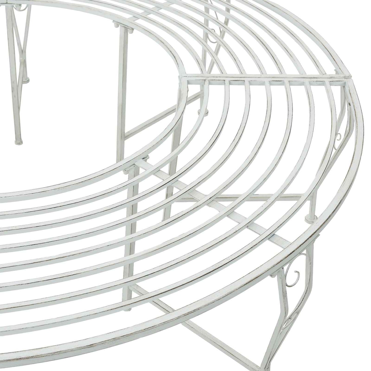 Tree Bench 8-Seater Ø 160 x 44 cm Steel Antique White Round