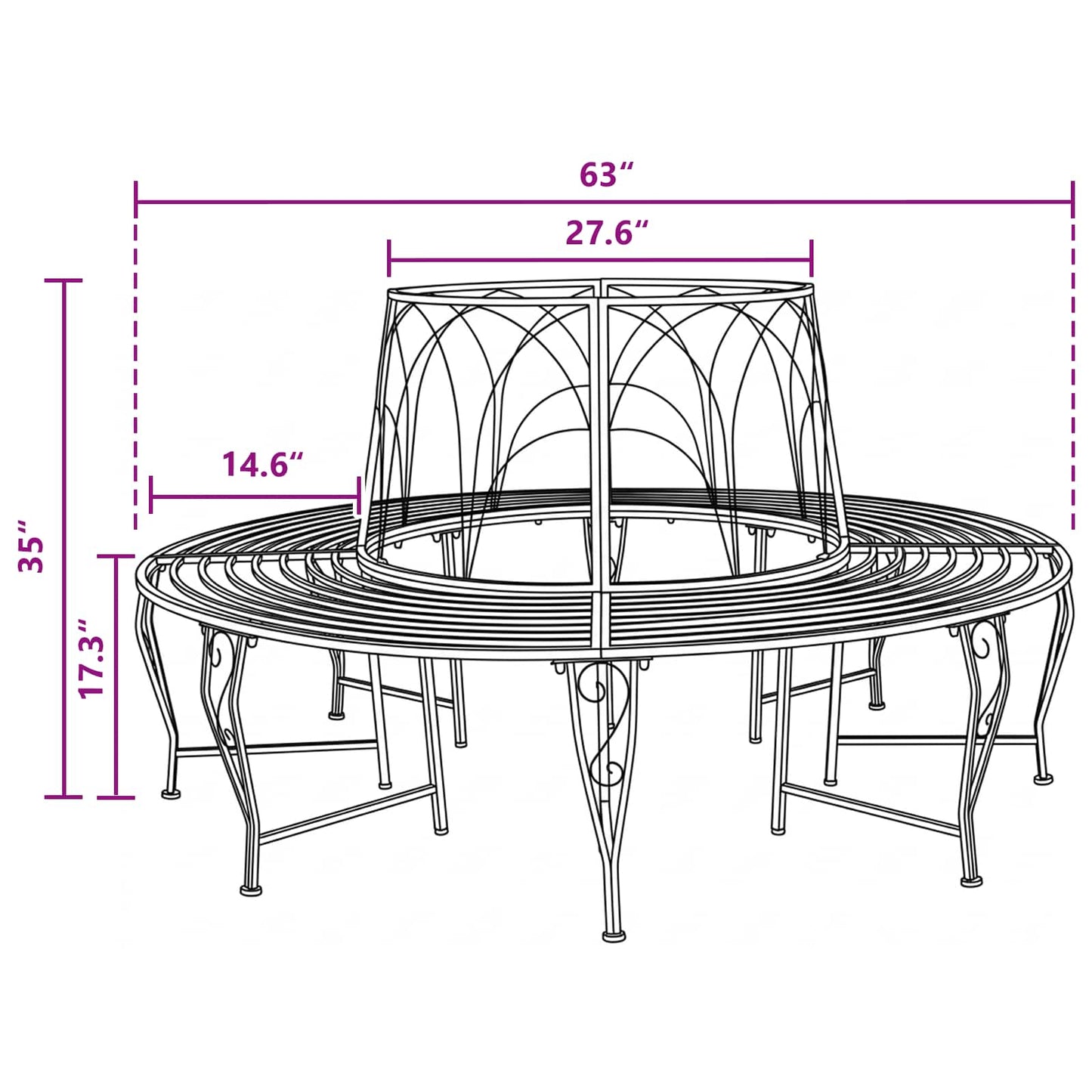 Tree Bench 8-Seater Ø 160 x 89 cm Steel Black Round