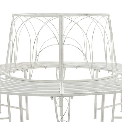 Tree Bench 8-Seater Ø 160 x 89 cm Steel Antique White Round