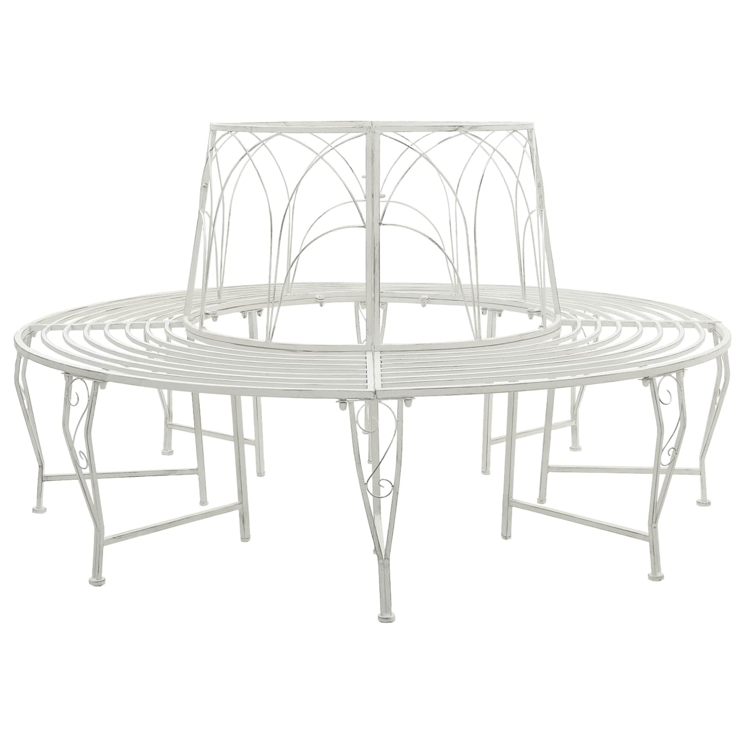Tree Bench 8-Seater Ø 160 x 89 cm Steel Antique White Round