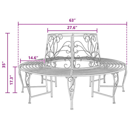 Tree Bench 8-Seater Ø 160 x 89 cm Steel Silver Grey Round
