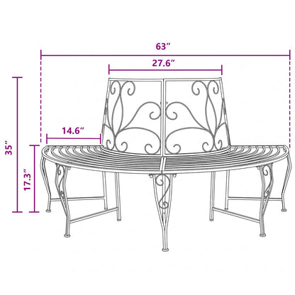 Tree Bench 4-Seater 160 x 80 x 89 cm Steel Silver Grey