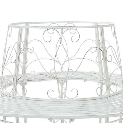 Tree Bench 8-Seater Ø 160 x 89 cm Steel Antique White Round