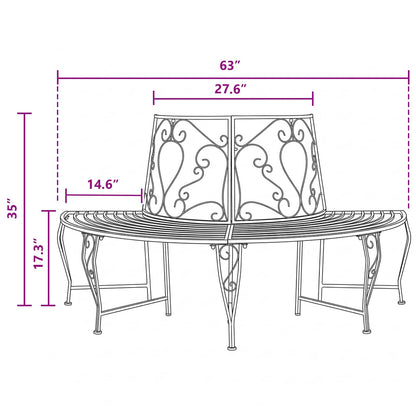 Tree Bench 4-Seater 160 x 80 x 89 cm Steel Silver Grey