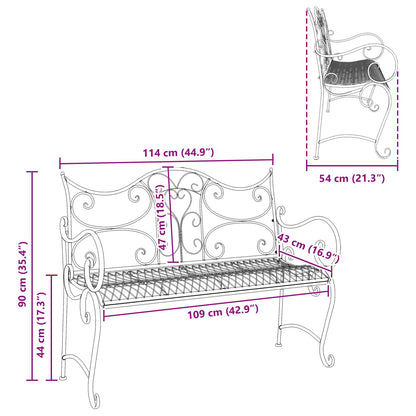 Garden Bench 2-Seater 114 x 56.5 x 90 cm Steel Antique Brown