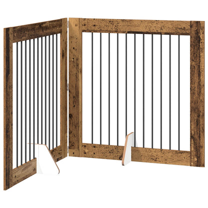 Foldable Dog Gate with Stands 2 pcs Old Wood 200.5 cm