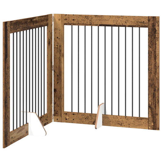 Foldable Dog Gate with Stands 2 pcs Old Wood 200.5 cm