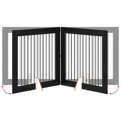 Foldable Dog Gate with Stands 4 pcs Black Oak 401 cm