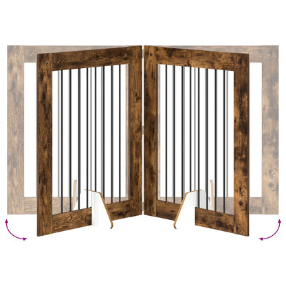 Foldable Dog Gate with Stands 2 pcs Smoked Oak 160.5 cm