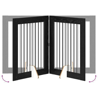 Foldable Dog Gate with Stands 4 pcs Black Oak 321 cm